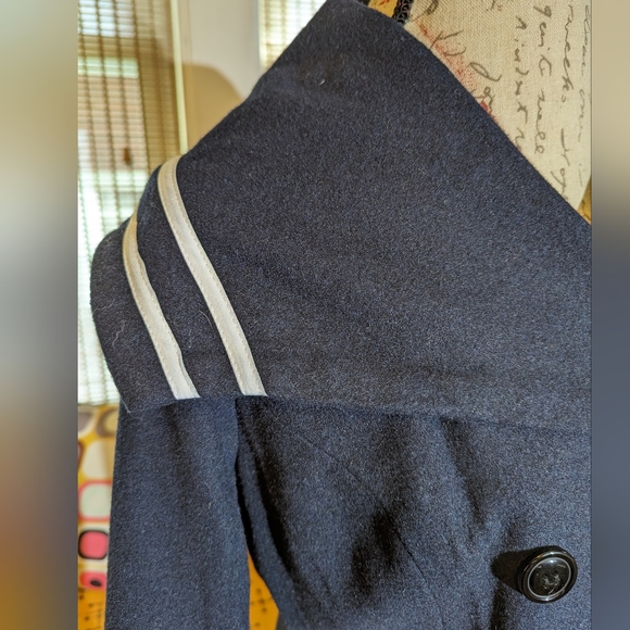 Voodoo Vixen Navy Blue Long Button Up Sailor Coat Sz L Wool - Picture 2 of 8